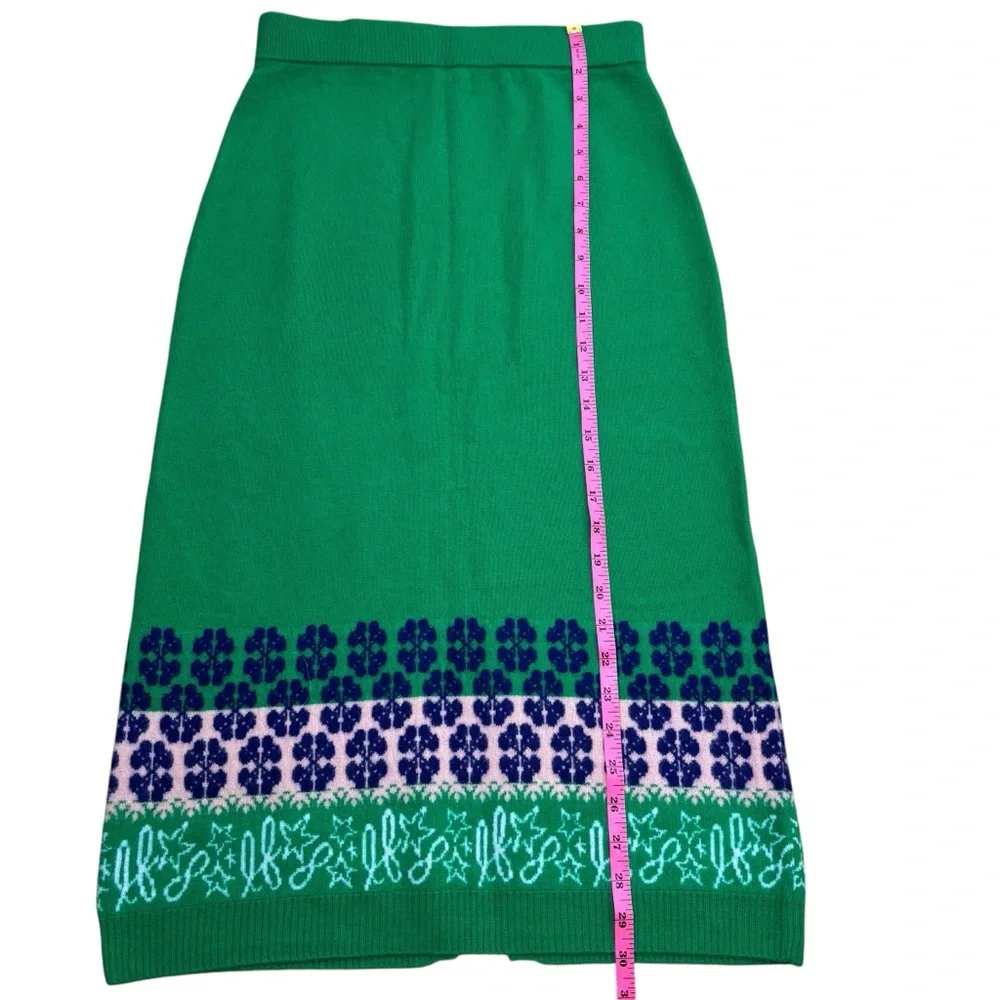 Lingua Franca Jacquard-Knit 100% Cashmere Midi Skirt – Green, Size Small New